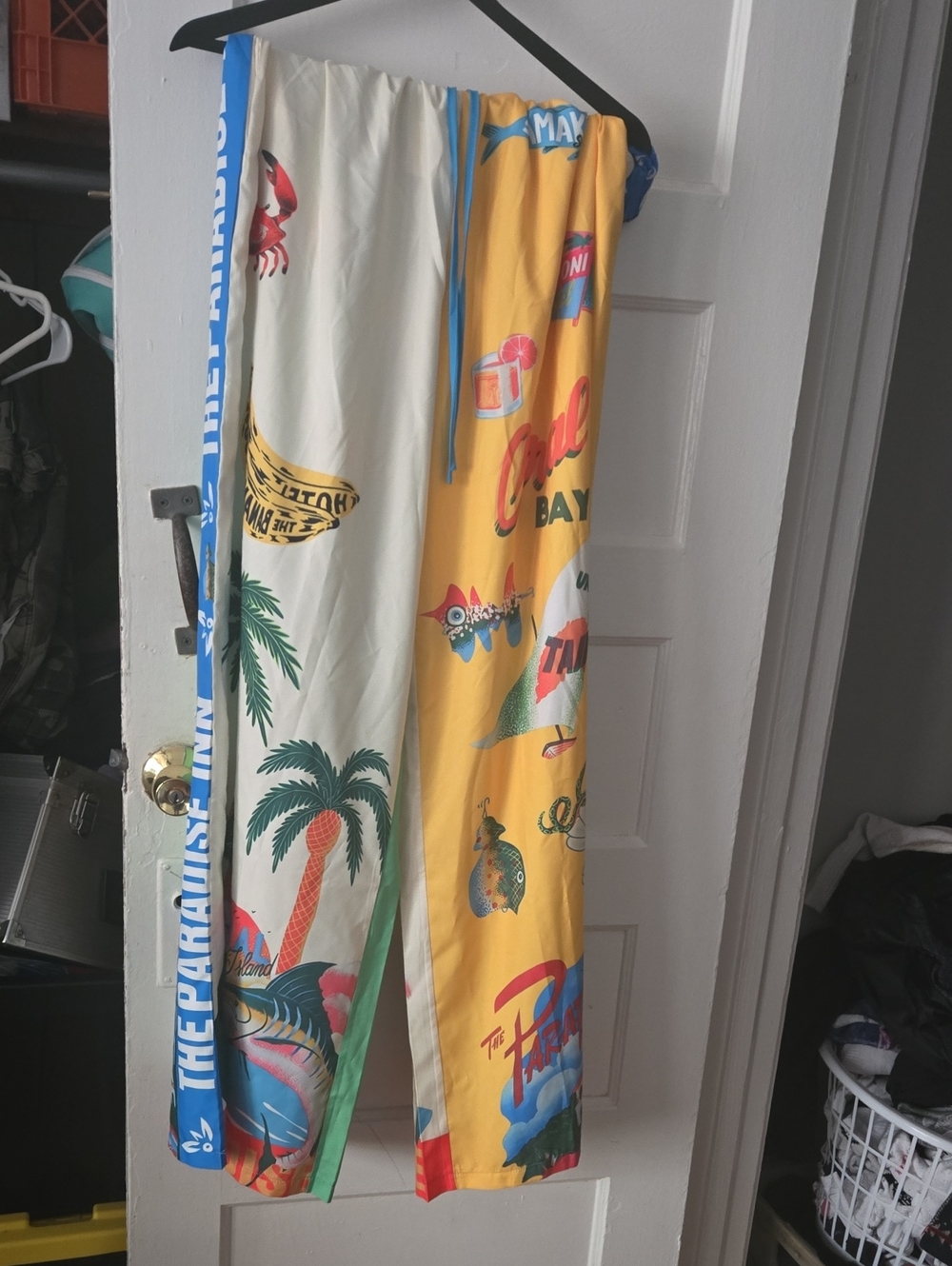 Fashion Nova Tropical Print Panel Pants - Yellow, Cream, Blue, Green